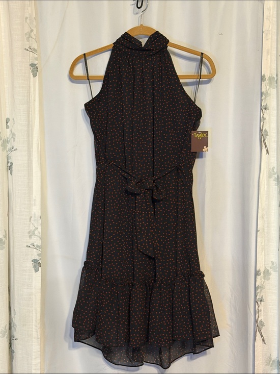 Taylor Dresses & Skirts - Taylor Black Halter Dress with Small Red Dot Print